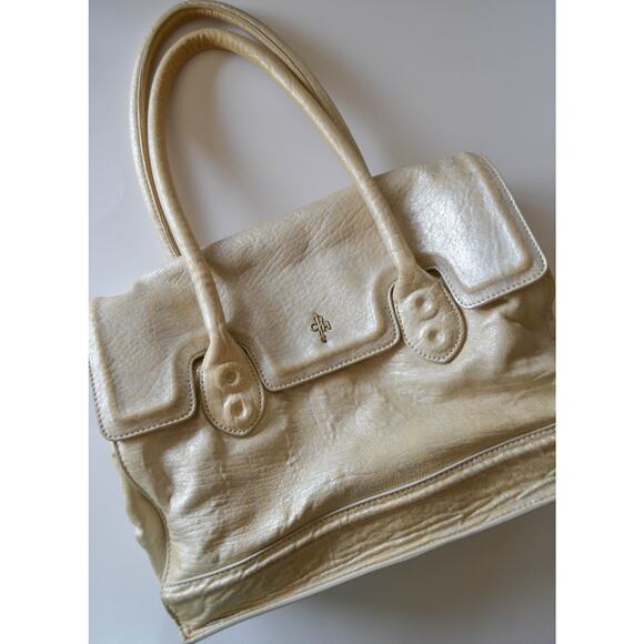 Cole Haan Lambskin Leather Metallic Cream Shoulder Bag - Picture 1 of 10